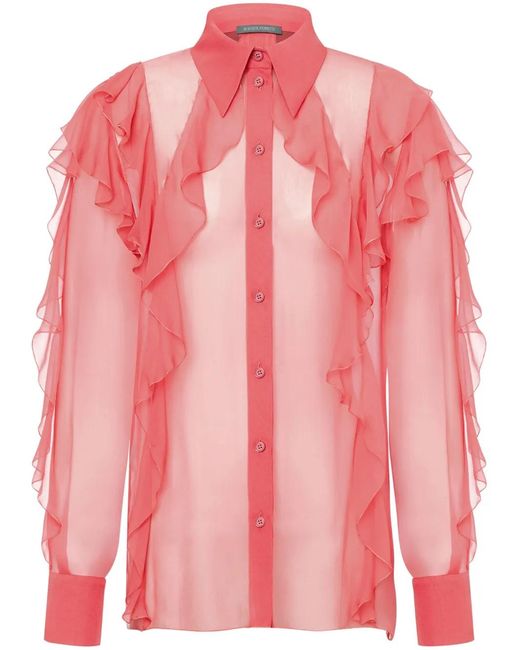Alberta Ferretti Pink Ruffle-Detailing Shirt