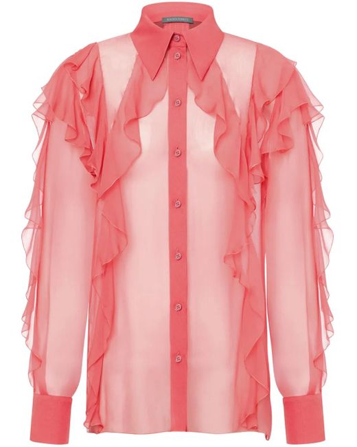 Alberta Ferretti Pink Ruffle-Detailing Shirt