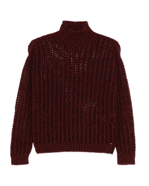 Max Mara Purple Quaglia Openwork High-Neck Sweater