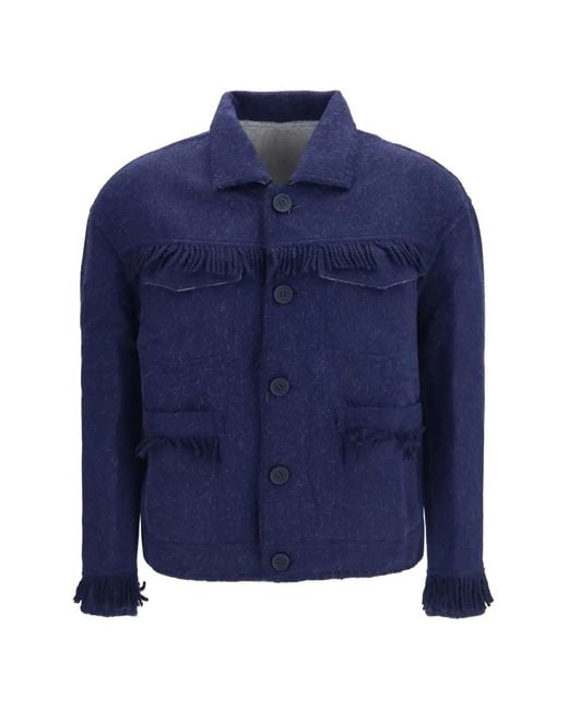 BAZISZT Blue Vedu Fringe-Trimmed Reversible Jacket for men