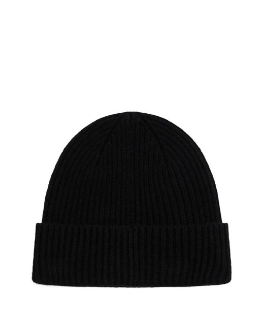 Tommy Hilfiger Black Ribbed Logo-Plaque Beanie for men