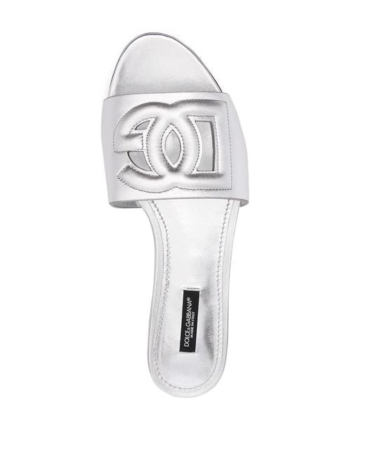 Dolce & Gabbana White Dg Millenials Metallic Leather Sandals