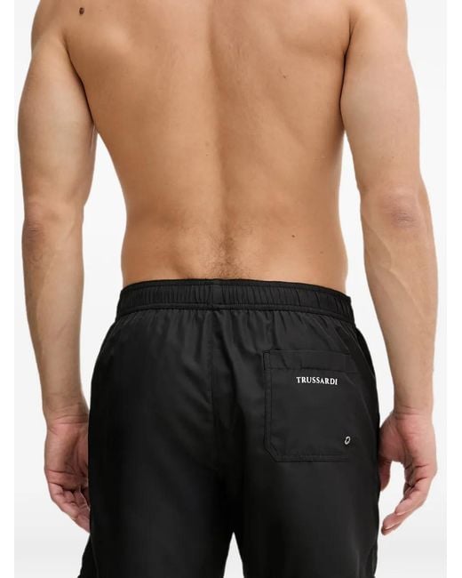 Trussardi Black Logo-Print Drawstring Swim Shorts for men