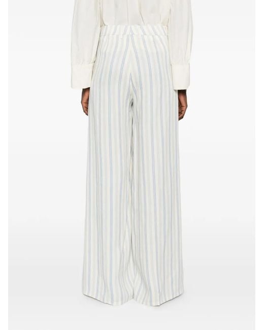 Berwich White Striped Wide Leg Trousers