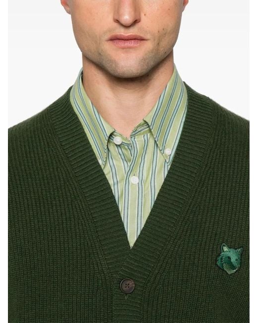 Maison Kitsuné Green Fox-Patch Cardigan for men