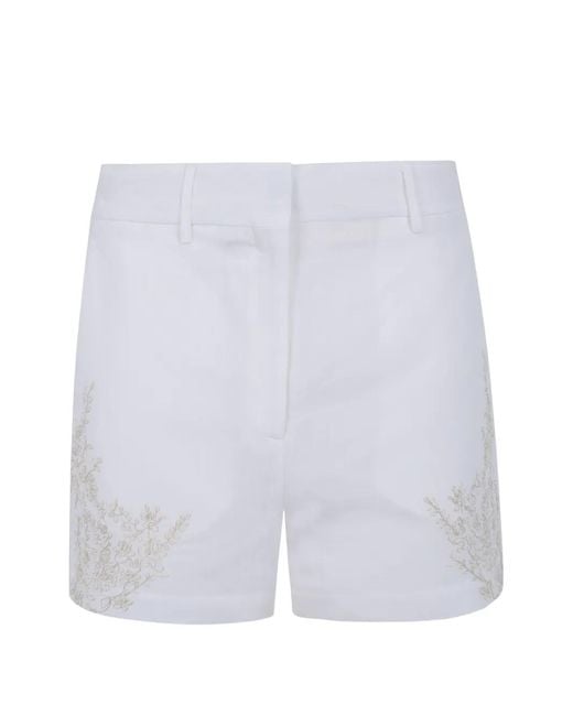 Semicouture White Floral-Embroidered Linen Shorts