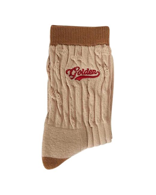 Golden Goose Deluxe Brand Natural Ribbed Socks With Details And Embroidered Logo