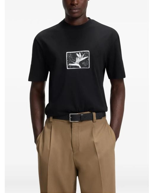 HUGO Black Graphic-Print T-Shirt for men