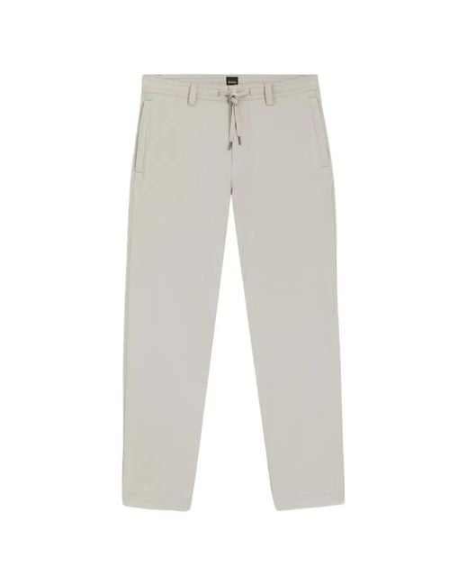 Boss White Drawstring-Waist Chino Trousers for men