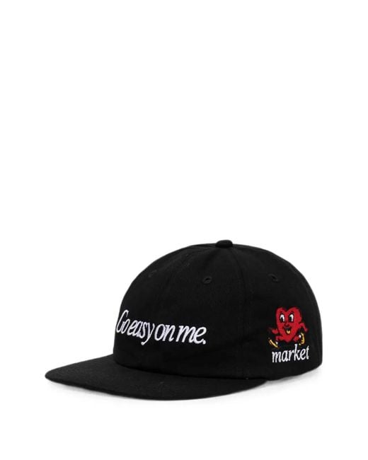 Market Black Graphic-Embroidery Cotton Baseball Cap