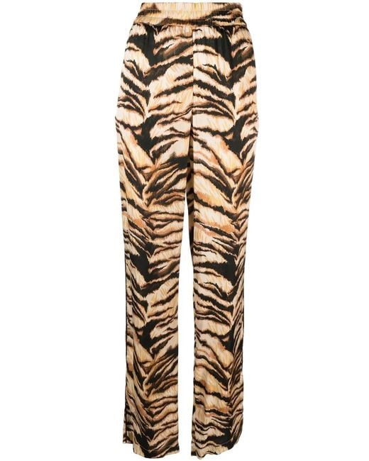 Roberto Cavalli Natural High-Waisted Tiger-Print Trousers
