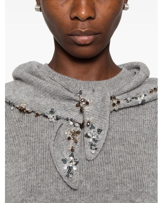 Prada Gray Crystal-Embellished Cashmere Sweater