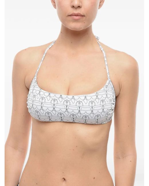 Karl Lagerfeld Blue Logo-Print Bikini Top