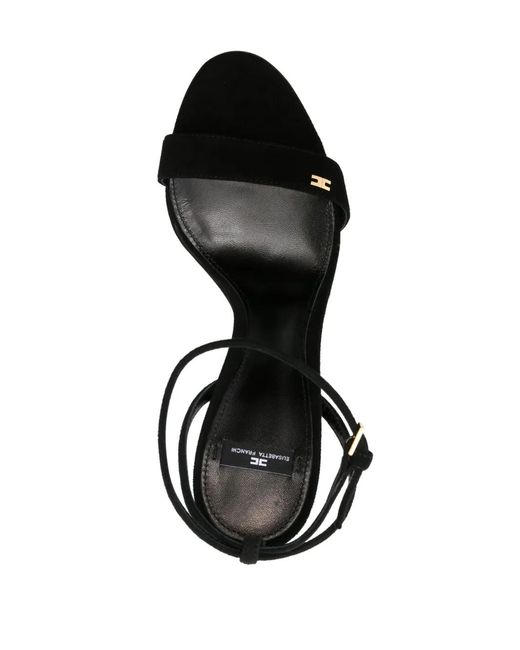 Elisabetta Franchi Black 105Mm Metal-Logo Suede Sandals