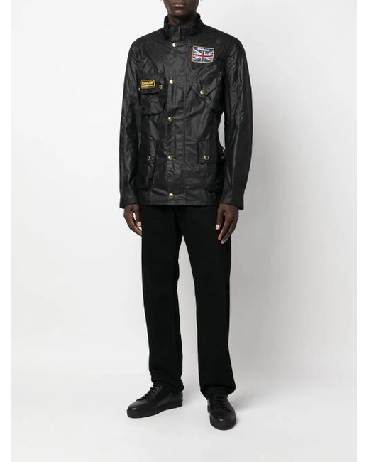 Barbour Black Logo-Patch High-Neck Coat for men