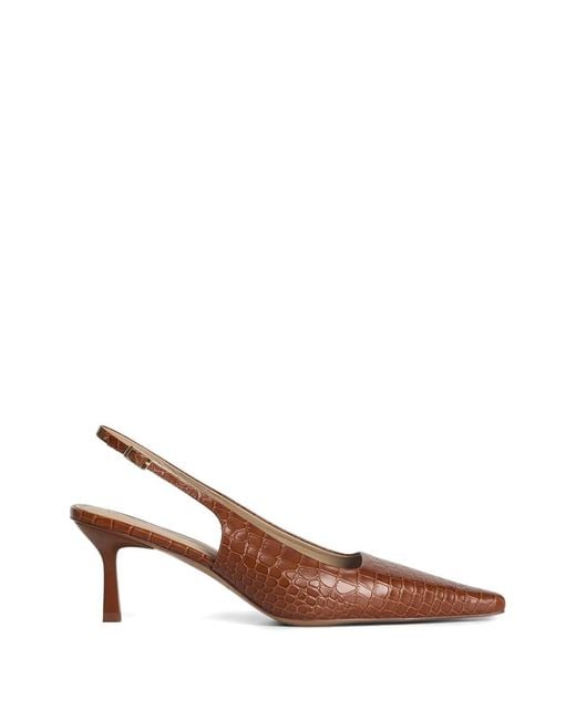 12 STOREEZ Brown Leather Slingback Pumps