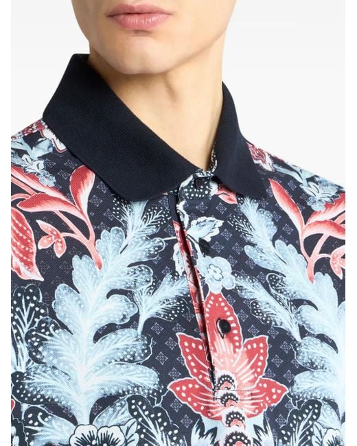 Etro Blue Paisley Cotton Pique Polo Shirt for men