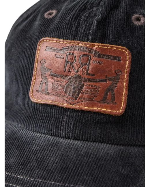 RRL Black Corduroy Logo-Patch Cap for men
