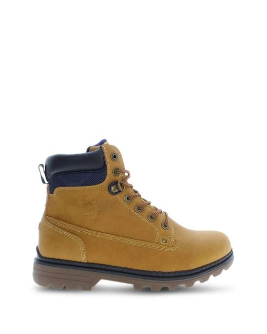 U.S. POLO ASSN. Brown Lace-Up Logo-Embossed Boots for men