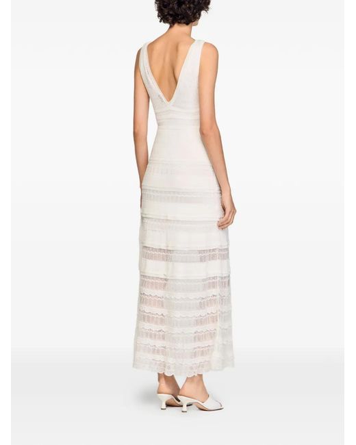 Sandro White Pointelle-Knit Tiered Maxi Dress
