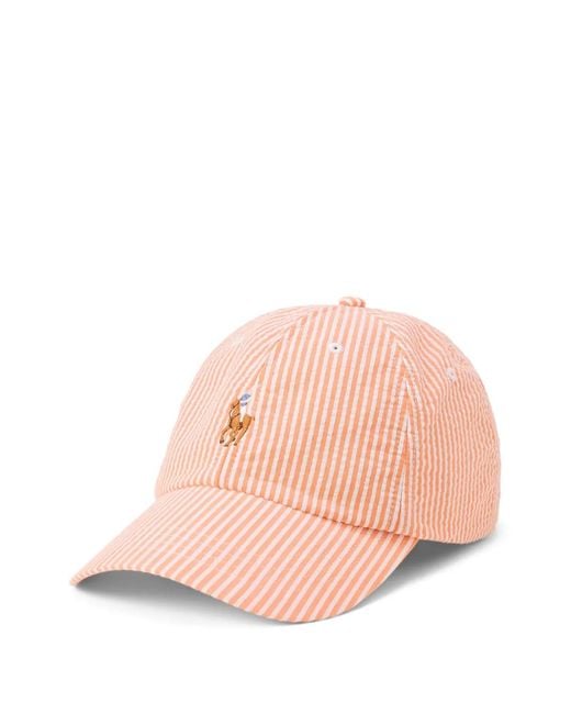 Polo Ralph Lauren Pink Seersucker Striped Ball Cap for men
