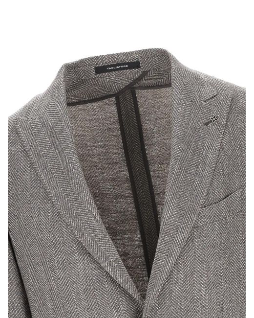 Tagliatore Gray Herringbone-Pattern Blazer for men