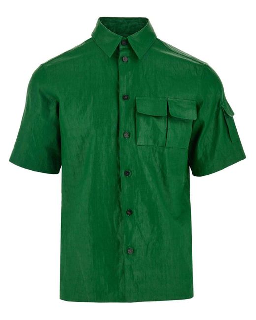 Ferragamo Green Coated Linen Short-sleeve Shirt for men