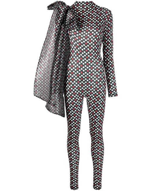 Atu Body Couture Black Bow-Detail Polka-Dot Jumpsuit