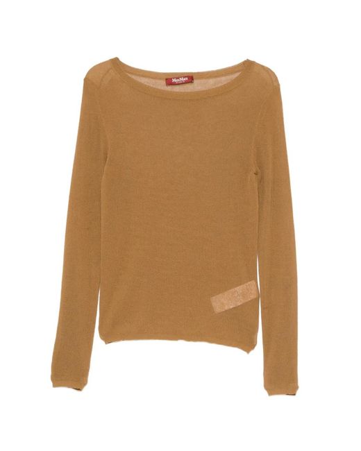 Max Mara Natural Fiorito Boat-Neck Long-Sleeve Sweater