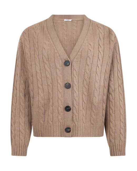Peserico Brown Cable-Knit Button Cardigan