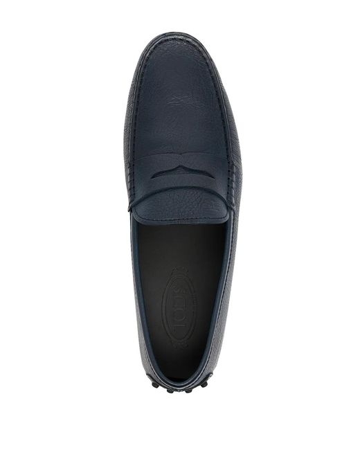Tod's Blue Almond-Toe Pebbled-Texture Loafers for men