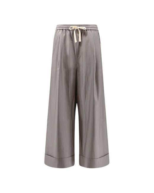 TONYWACK Gray Pinstripe-Pattern Wide-Leg Trousers