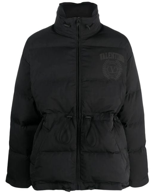 Valentino Garavani Black Logo-Print Padded Jacket for men