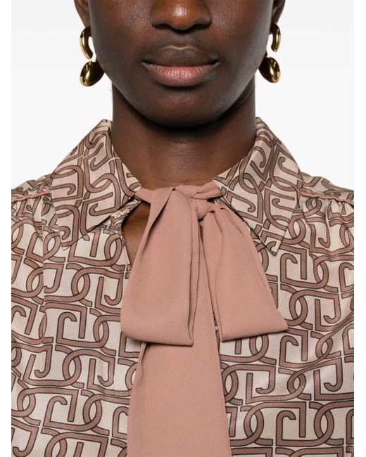 Blouse en soie à détail de foulard Liu Jo en coloris Brown