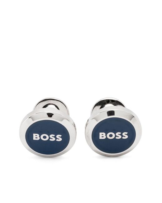 Boss Blue Logo-print Cufflinks for men