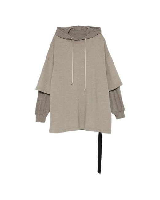 Rick Owens Natural Drawstring Layered Hoodie for men