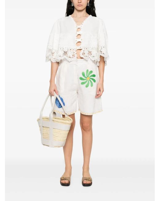 Sea White Lace-Trimmed Buttoned Blouse