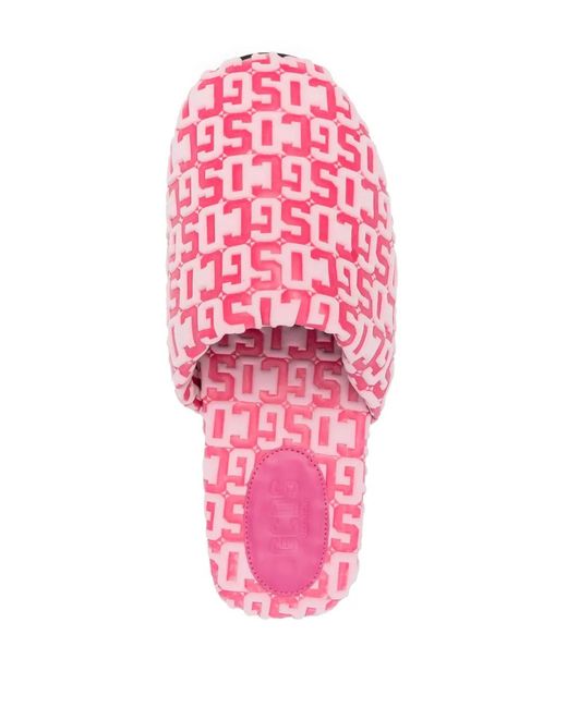 Gcds Pink Monogram-Pattern Round-Toe Slippers