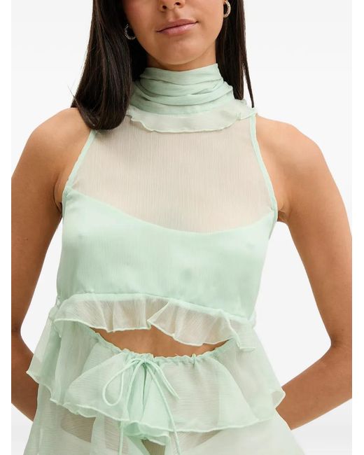 Bardot Green Cynthia Ruffled Cut-Out Sleeveless Blouse