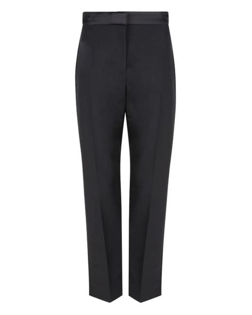McQueen Blue Satin-Waistband Wool Trousers