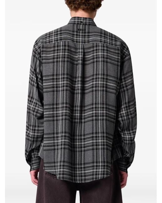 MSGM Gray Check-Print Button-Down Shirt for men