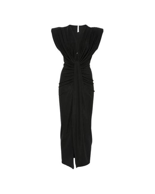 Imperial Black Twisted Draped Midi Dress