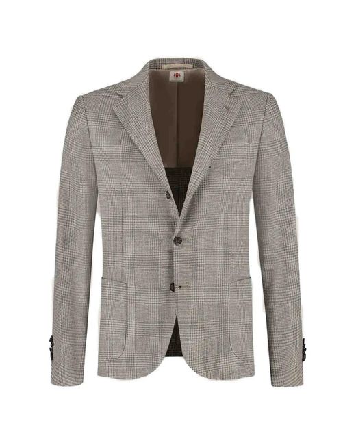 Luigi Borrelli Napoli Gray Plaid Two-Button Blazer for men