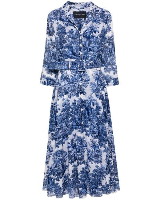Samantha Sung Blue Aster Illustration Style-Print Dress