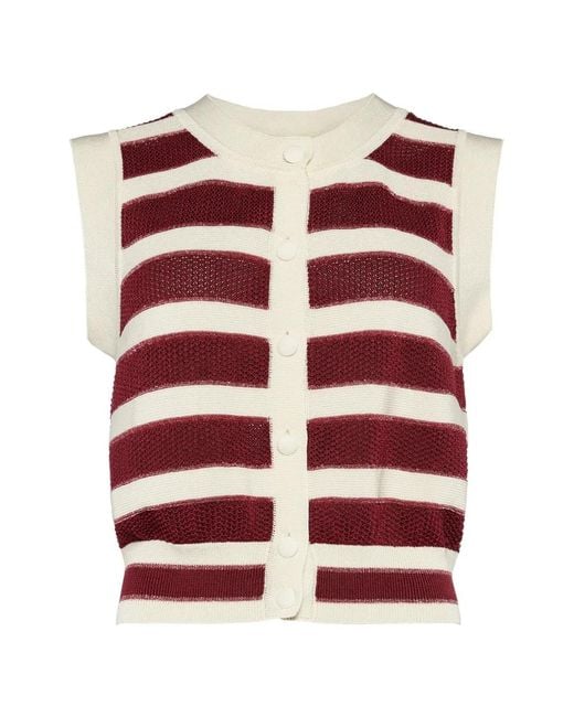 Eres Red Divergent Striped Button-Front Top