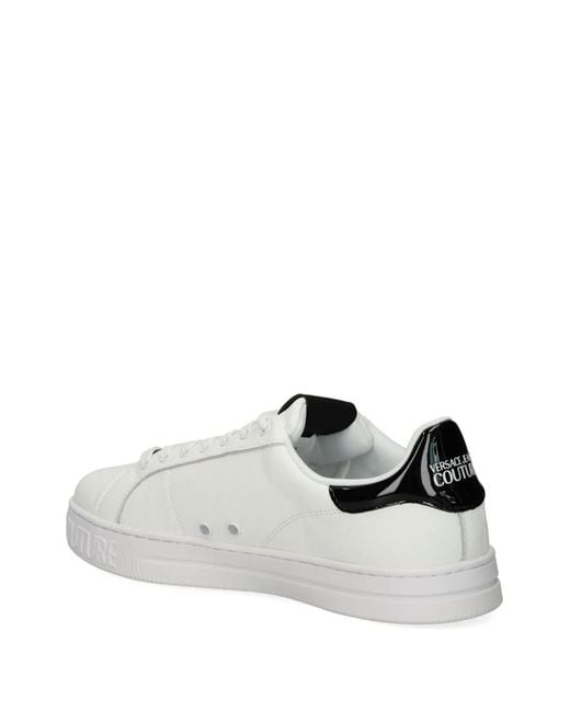 Versace Jeans Couture White Logo-Patch Leather Low-Top Sneakers for men