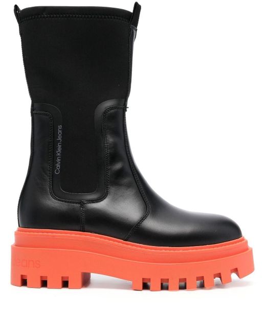 Calvin Klein Flatform Leather Chelsea Boots in Black | Lyst Australia