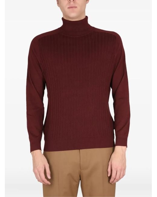 Maglione A Coste Con Collo Alto di Boss in Red da Uomo