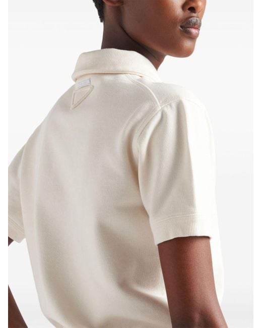 Prada White Logo-print Fleece Polo Shirt