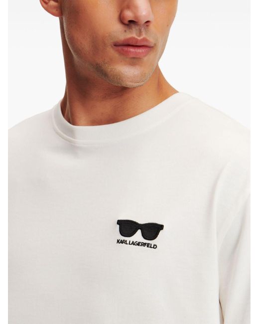 T-shirt con ricamo di Karl Lagerfeld in White da Uomo
